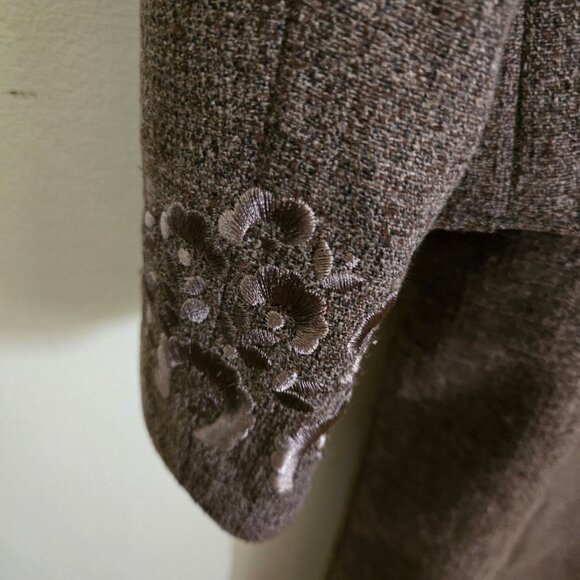 Oscar De La Renta Vintage 90s Quiet Luxury Brown Embroidered Dress Suit Size 12 - Picture 7 of 12